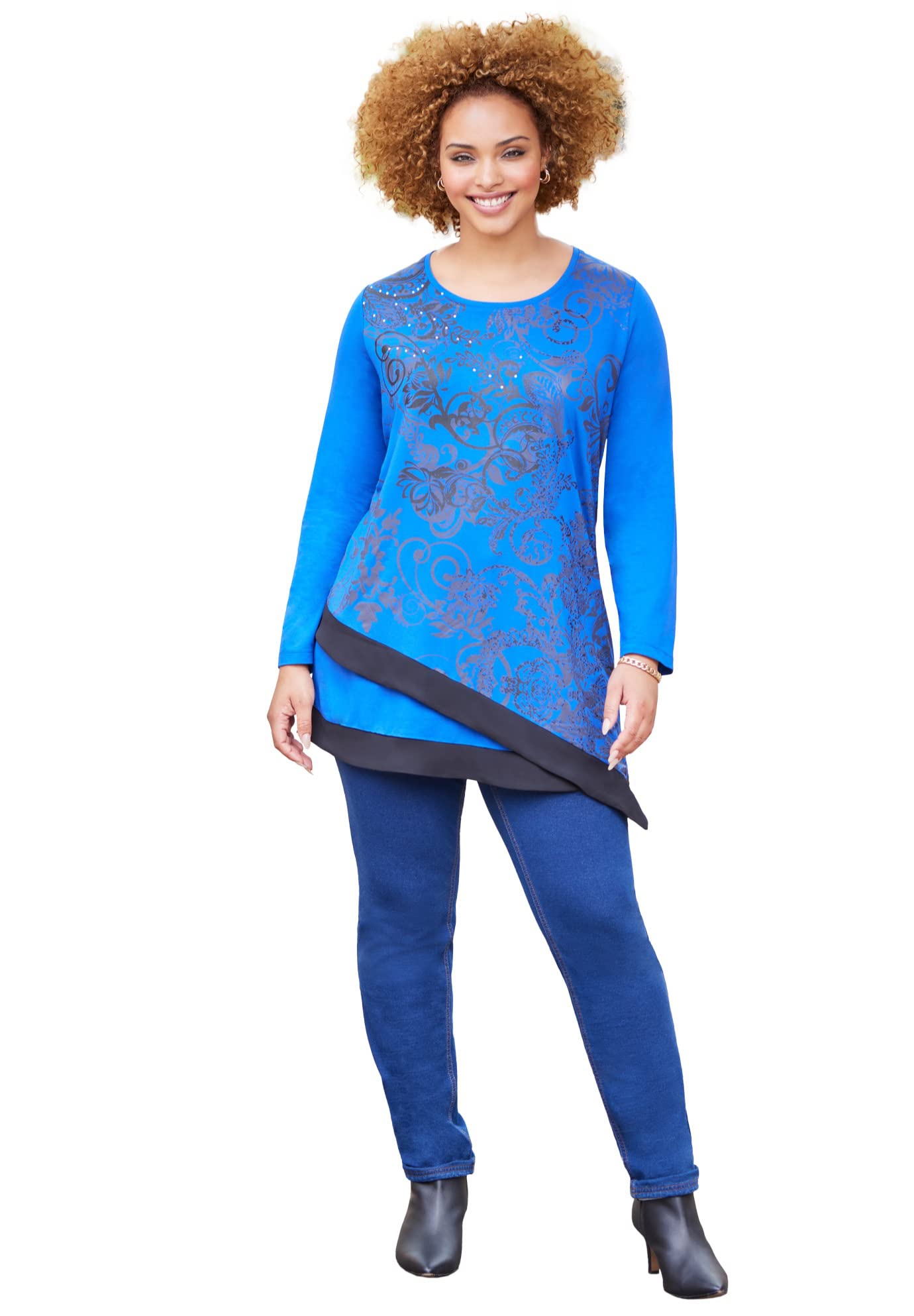 Catherine's Women's Plus Size Layered Asymmetrical Tunic Top - Flowy Casual Blouse for Work & Weekend Outfits