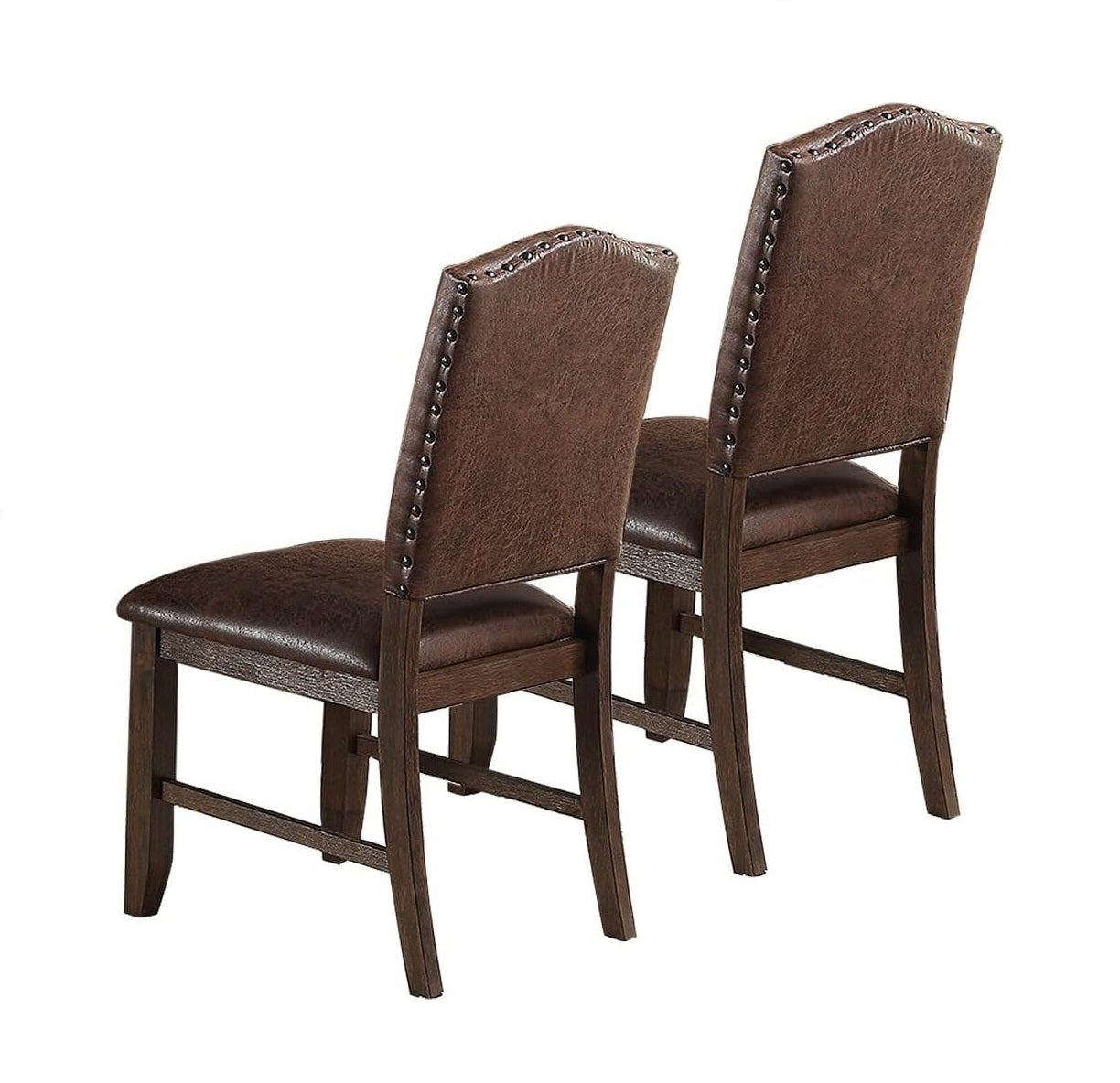 Set of 2 Classic Brown Faux Leather Dining Chairs with Rustic Espresso Finish & Foam Cushion - Rubber Wood Frame - Perfect for Kitchen, Dining Room or Home Office Seating