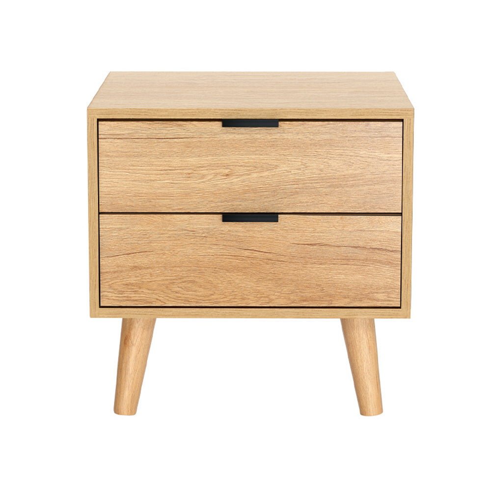 2 Drawer Pine Bedside Table - Nightstand with Storage for Bedroom, Living Room, or Office - Natural Wood Finish