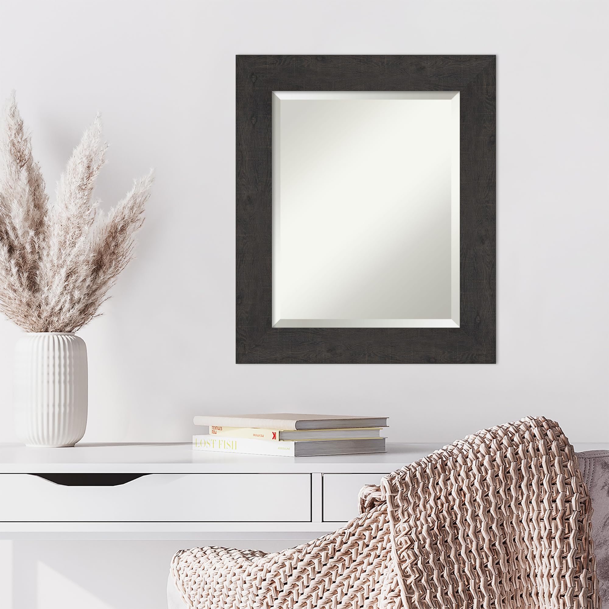 Amanti Art 26x22 Inch Rustic Brown Wall Mirror - Espresso Plank Rectangle Bathroom & Living Room Decor with Beveled Edge, Farmhouse Style, Horizontal or Vertical Hanging - Perfect for Bathroom Vanity, Entryway, Bedroom & Farmhouse Wall Decor
