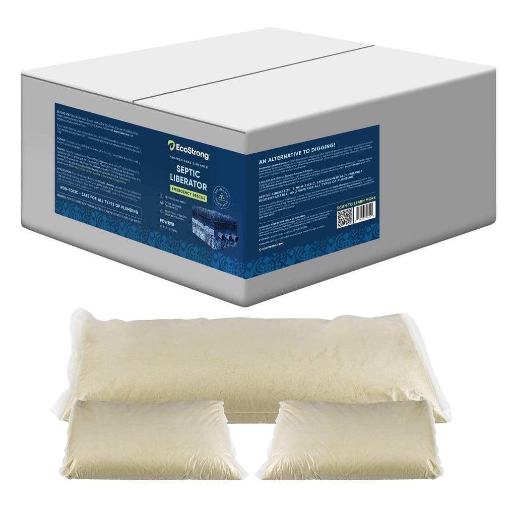 EcoStrong Septic Tank Shock Treatment - Bio Enzyme Septic Safe | Clears Leach & Drain Fields, Dissolves Organic Solids, Grease & Hair | Drain Deodorizer with 3 Dissolvable Packs | Ideal for Home Septic System Maintenance & Odor Control