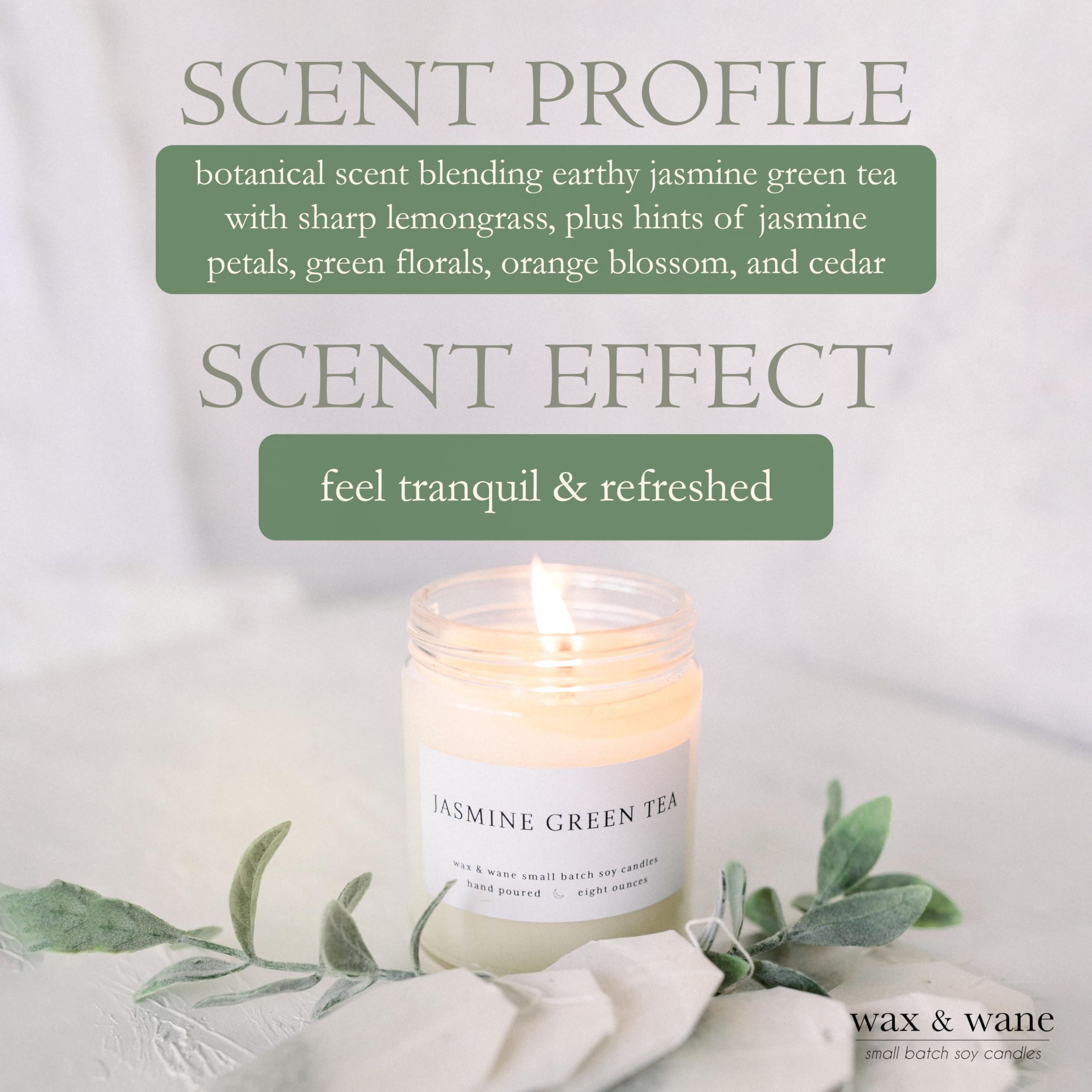 Premium Jasmine Green Tea Scented Soy Candle - 8oz Handmade Natural Wax Candle for Men & Women - Long Lasting 40+ Hours Burn Time - Aromatherapy for Home, Bedroom, Bathroom & Meditation - USA Made Eco-Friendly Gift