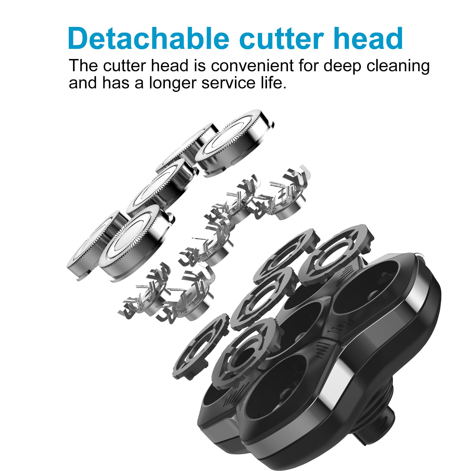 5-Blade Replacement Shaver Head for Electric Razor - Floating Rotary Close Shave Heads - Wet/Dry Use for Bald Men - Large Storage Space & Detachable Cutter Blades - Perfect for Head Shaving, Travel & Daily Grooming