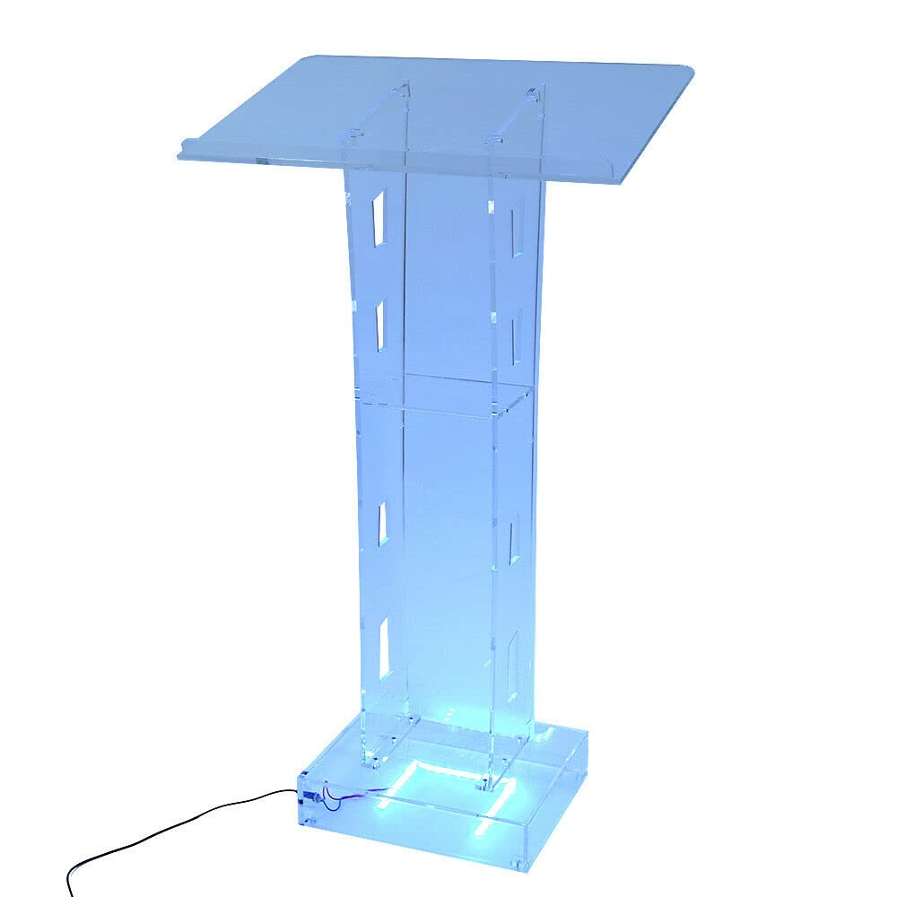 Clear Acrylic Podium Stand with LED Light - Portable Lectern for Restaurants, Weddings, Office & Classrooms - Perfect for Presentations, Speeches, and Events