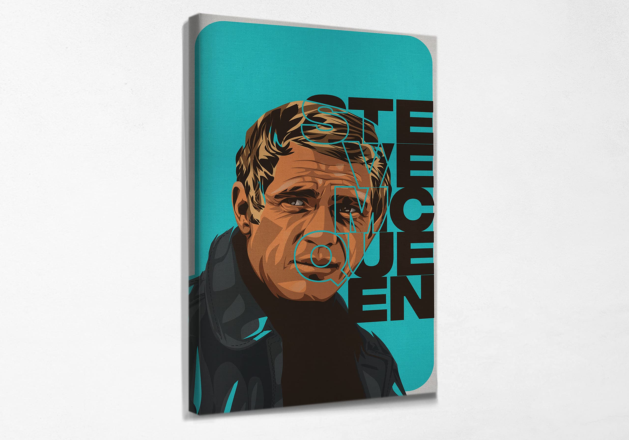 Steve McQueen Vintage Art Poster - Premium Canvas Print Wall Decor for Bedroom, Living Room, Kitchen & Bathroom - Framed Ready to Hang Home Decor (15x22 inches) - Perfect for Movie Lovers & Retro Style Interiors