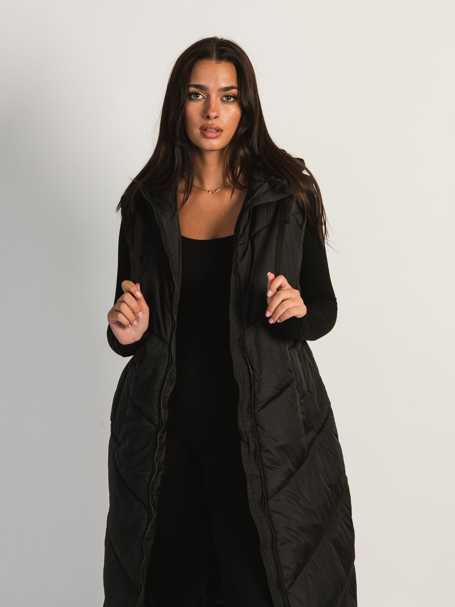 B.YOUNG BOMINA Long Hooded Puffer Vest for Women - Winter Warm Quilted Jacket for Outdoor Activities, Hiking & Casual Wear