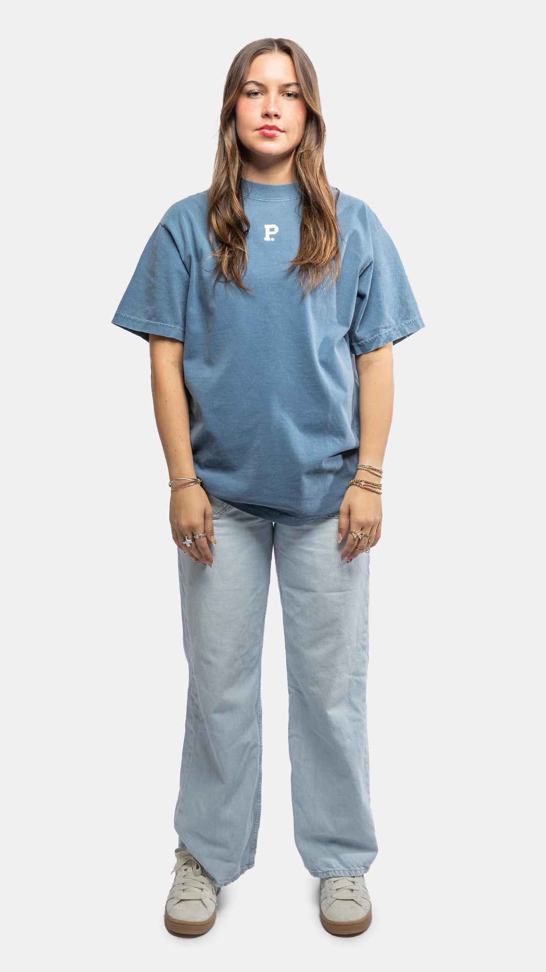 Heavy Knit Centerpiece T-Shirt - Soft Denim Wash for Women | Casual Everyday Wear & Layering Outfits
