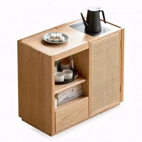 Solid Oak and Ash Wood Tea Maker Mobile Side Cabinet - Portable Side Table for Living Room, Bedroom, or Office