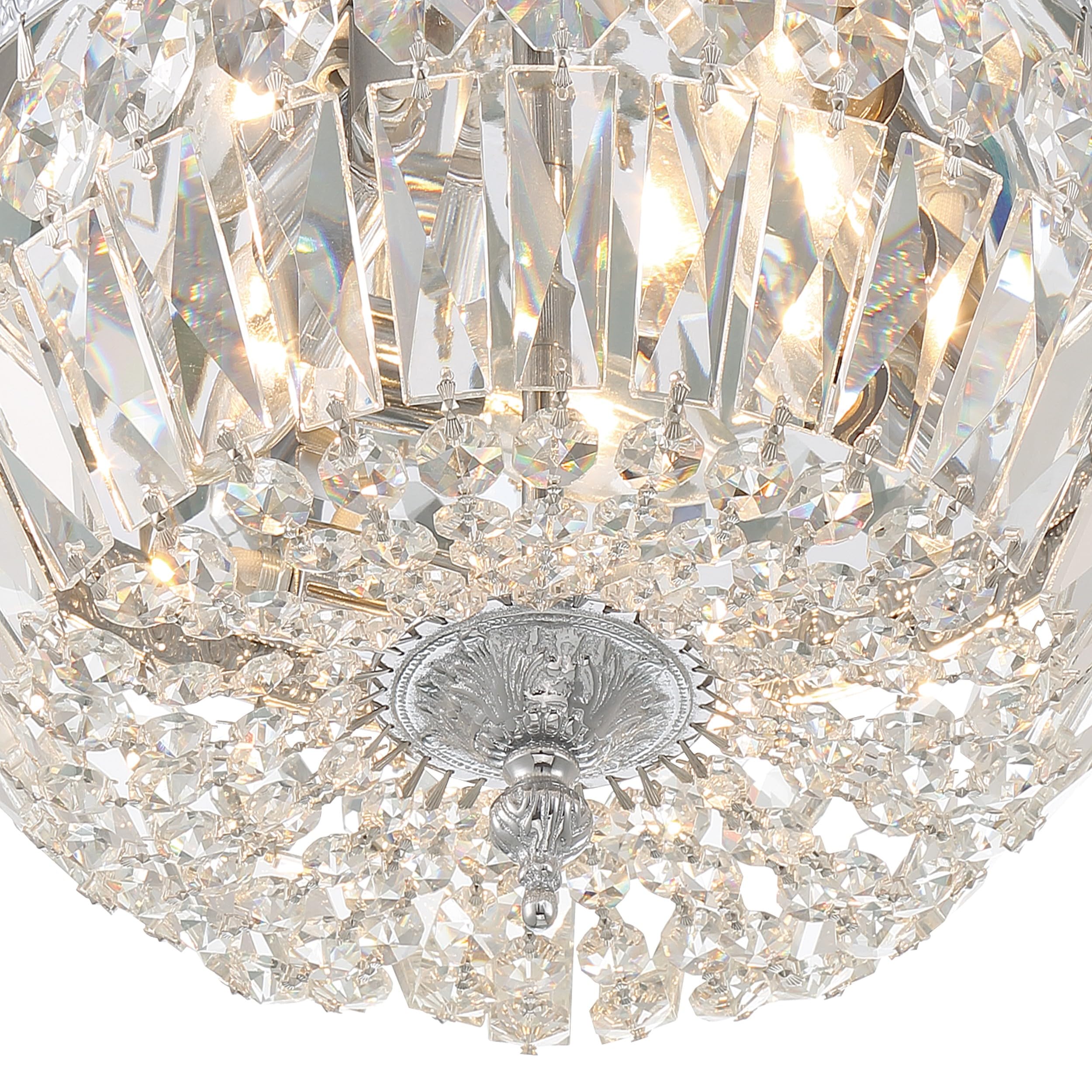 Crystorama 3-Light Hand-Cut Crystal Polished Chrome Flush Mount Ceiling Light - Elegant Lighting for Bedroom, Living Room & Dining Room