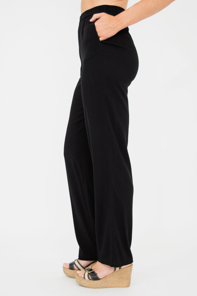Bella Women's Linen Bamboo Pants - Black, Comfortable & Breathable for Summer, Lounge, Travel & Casual Wear