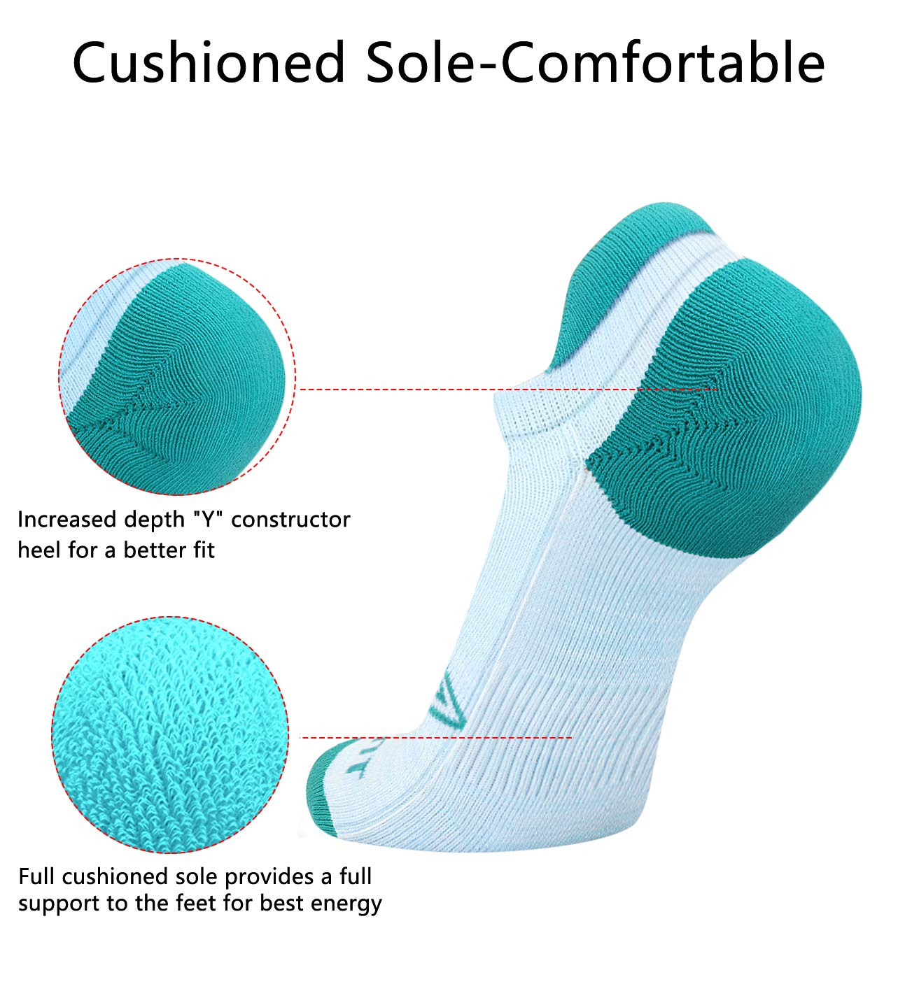 BULLIANT Women's Athletic Socks 6-Pack - No Show Cushioned for Running & Walking with Arch Support - Gym & Daily Wear