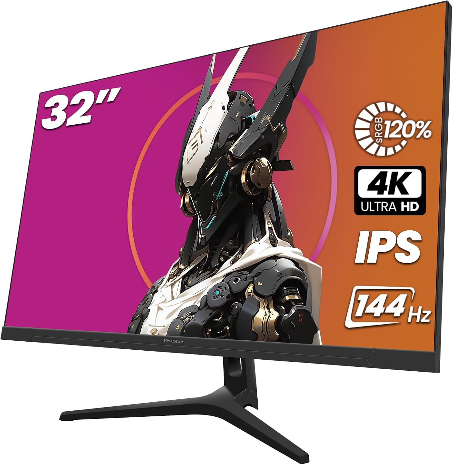 CRUA 32-inch 4K UHD Gaming Monitor - 3840x2160 IPS 144Hz, FreeSync, HDR, 120% sRGB, 1.07B Colors, HDMI 2.1/DP 1.4, Built-in Speakers, VESA Mount - Perfect for PC Gaming, Console Gaming & Home Office Workstations