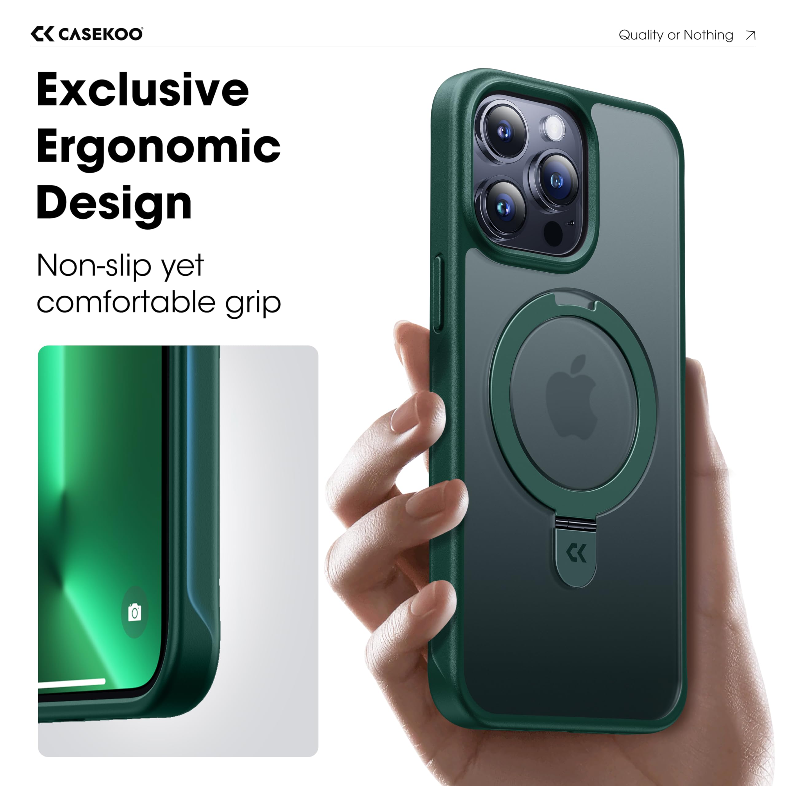 CASEKOO Magnetic iPhone 13 Pro Max Case (6.7 Inch 2021) - Military Drop Protection, Shockproof Matte Finish, Invisible Stand & MagSafe Compatible - Perfect for Work, Travel & Everyday Use (Green)