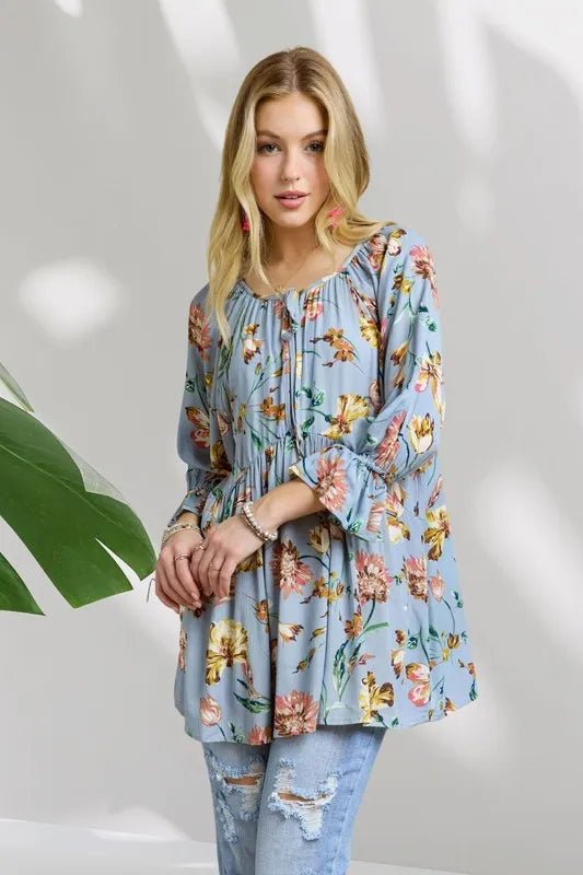 ADORA Floral Peasant Tunic Top for Women - Bohemian Style Blouse with Embroidery | Perfect for Summer Festivals, Beach Vacations & Casual Outings