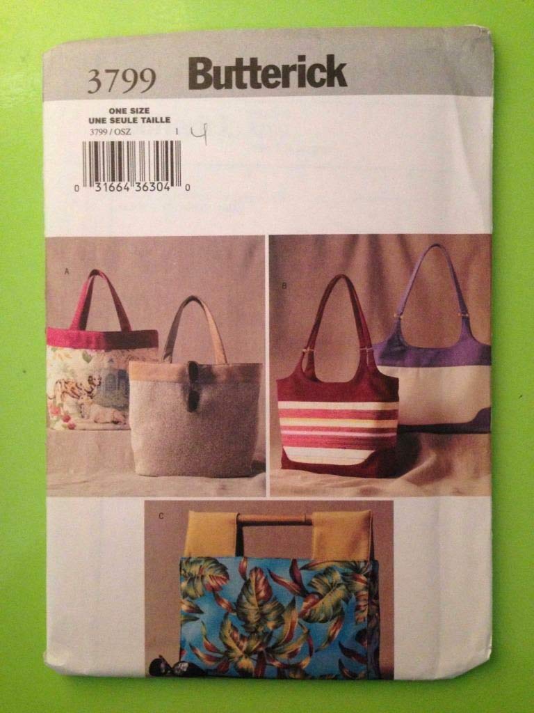 Butterick Pattern 3799 DIY Handbag Sewing Kit - Premium Fabric Bag Making Supplies for Women | Perfect for Fashion Accessories, Gift Making & Craft Projects