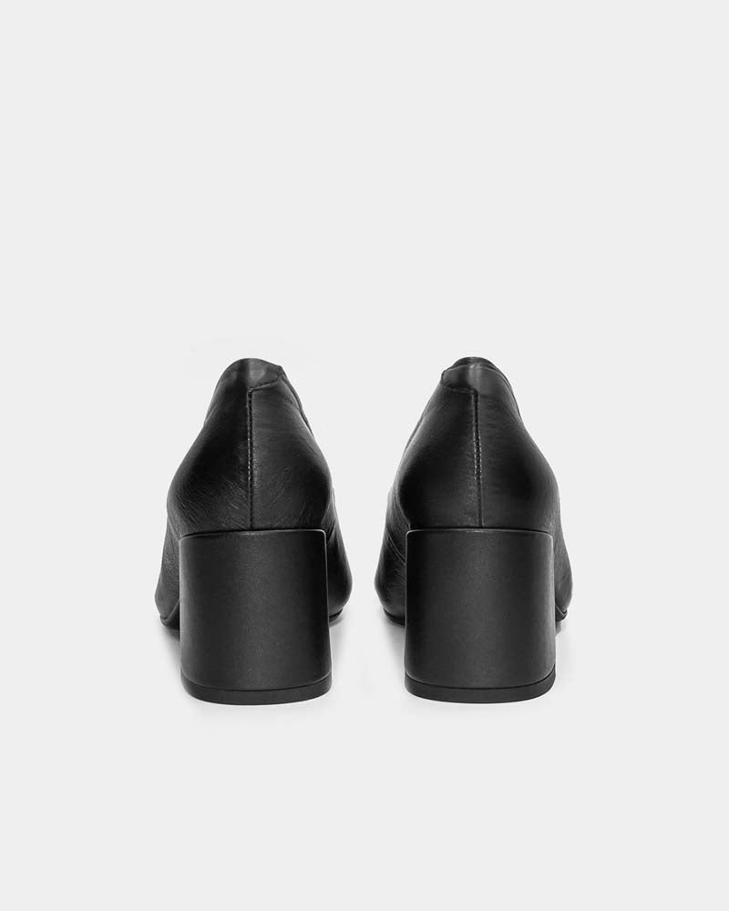 Black Leather Block Heel Pumps for Women - Comfortable Office & Party Shoes - Stylish Pointed Toe High Heels for Work, Wedding, and Evening Events