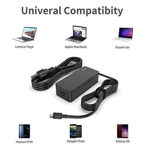 65W USB-C Laptop Charger for Lenovo Yoga Chromebook, ThinkPad T480, X1 Carbon - Fast Charging Power Adapter with CA Power Cord | Perfect for Home, Office & Travel Use