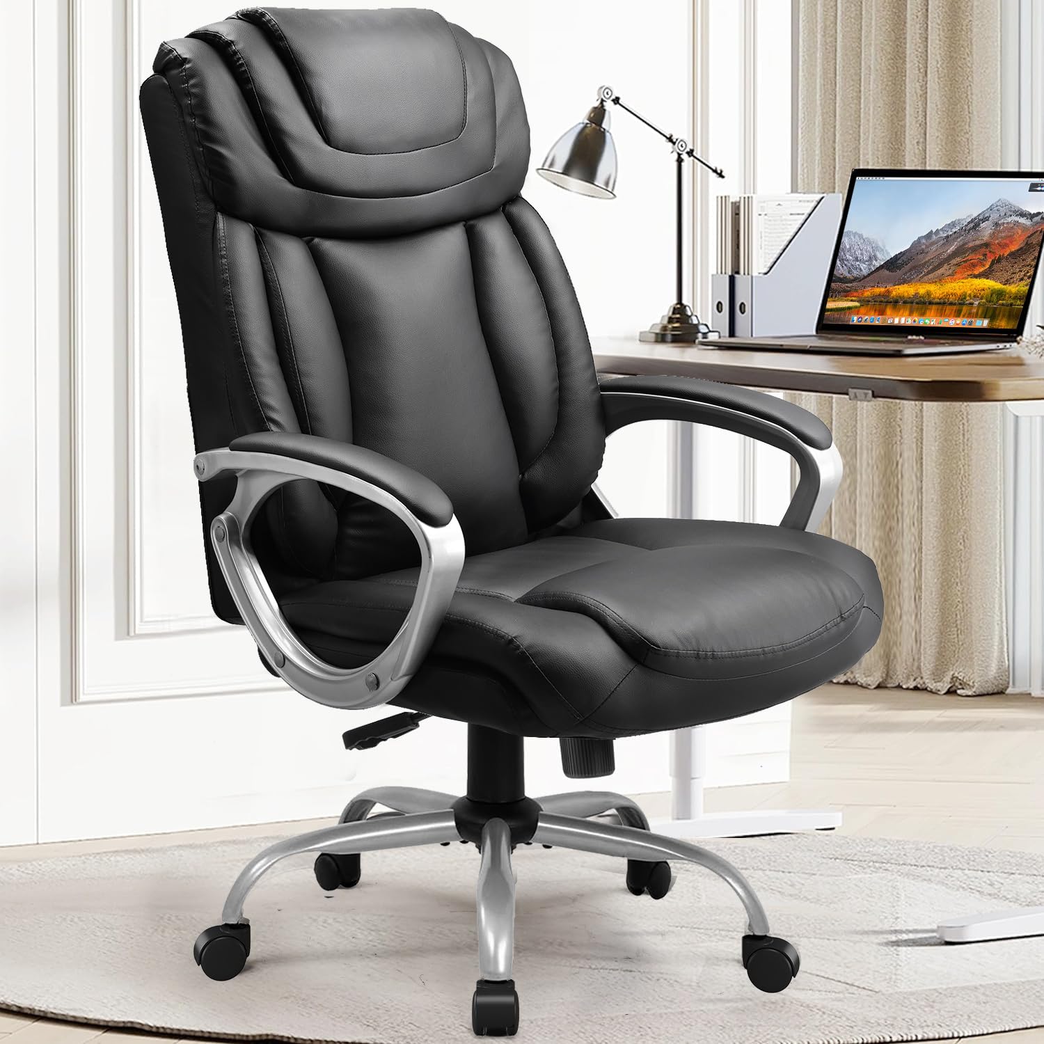 COMHOMA Ergonomic Office Chair - Adjustable Swivel Desk Chair with PU Leather, Headrest & Lumbar Support for Home & Executive Use - Perfect for Long Hours of Work, Gaming & Study Sessions
