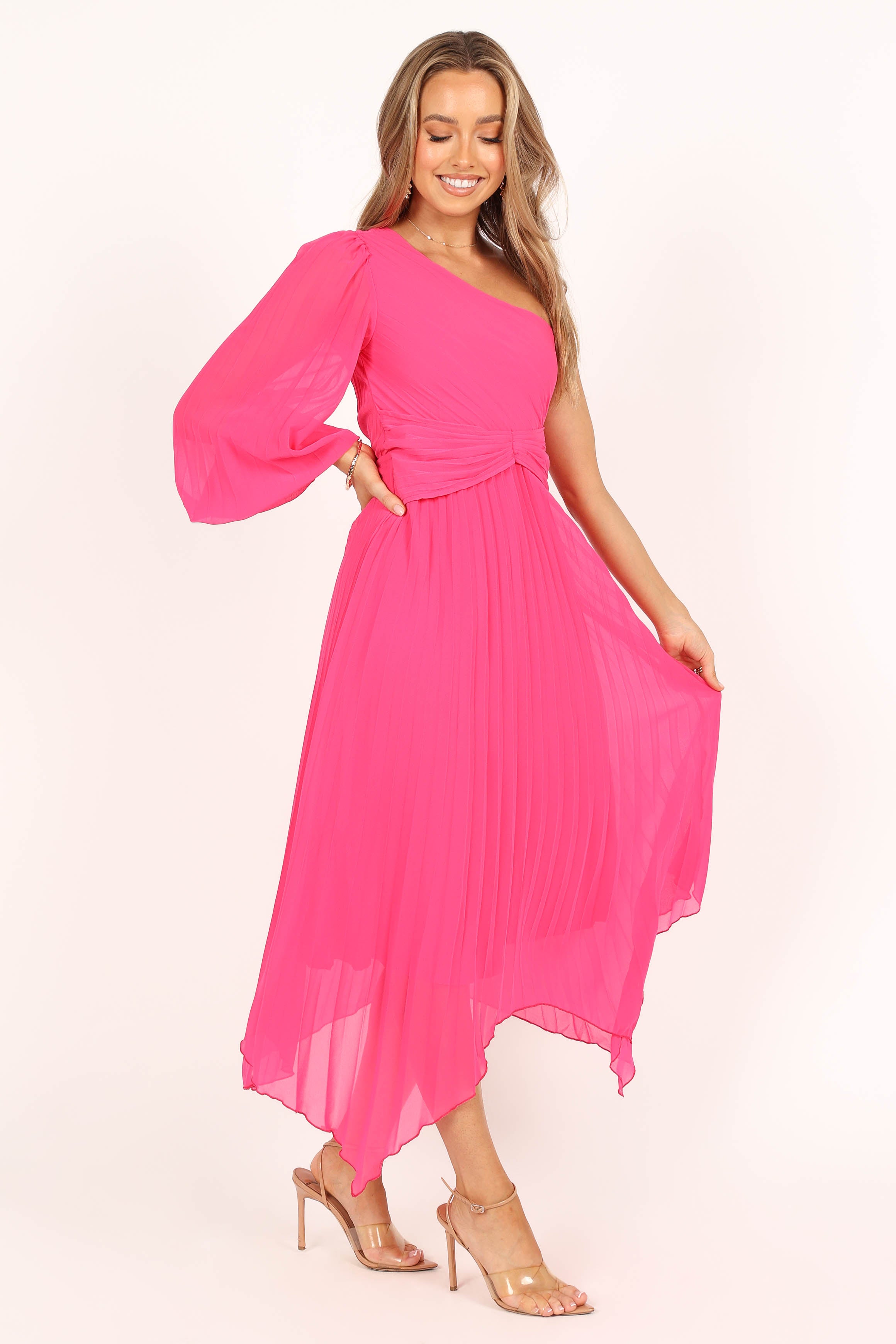 Bonnie One Shoulder Midi Dress for Women - Elegant Pink Summer Dress for Cocktail Parties, Date Nights & Beach Vacations