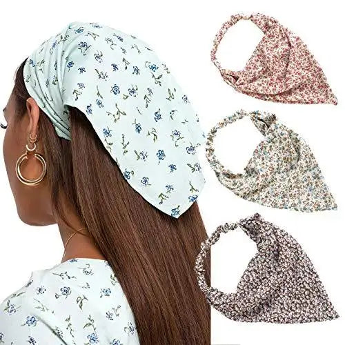 Floral Elastic Hair Kerchief Scarf Set of 3 - Stylish Headbands for Women, Girls | Perfect for Summer, Beach, Yoga, and Outdoor Activities