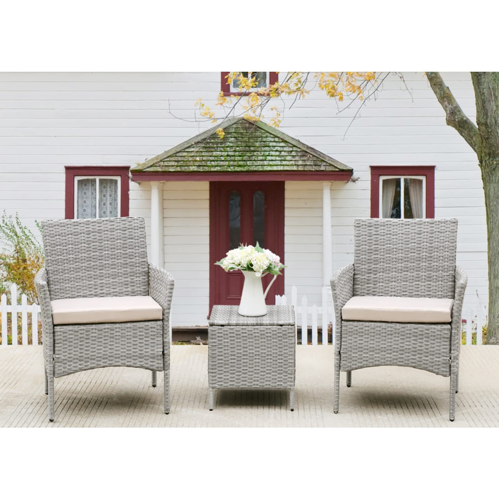 3-Piece Patio Furniture Set, PE Rattan Wicker Outdoor Sofa Set with Coffee Table - Weather-Resistant Garden, Poolside, Balcony Conversation Set (Gray) - Perfect for Outdoor Relaxation & Entertaining