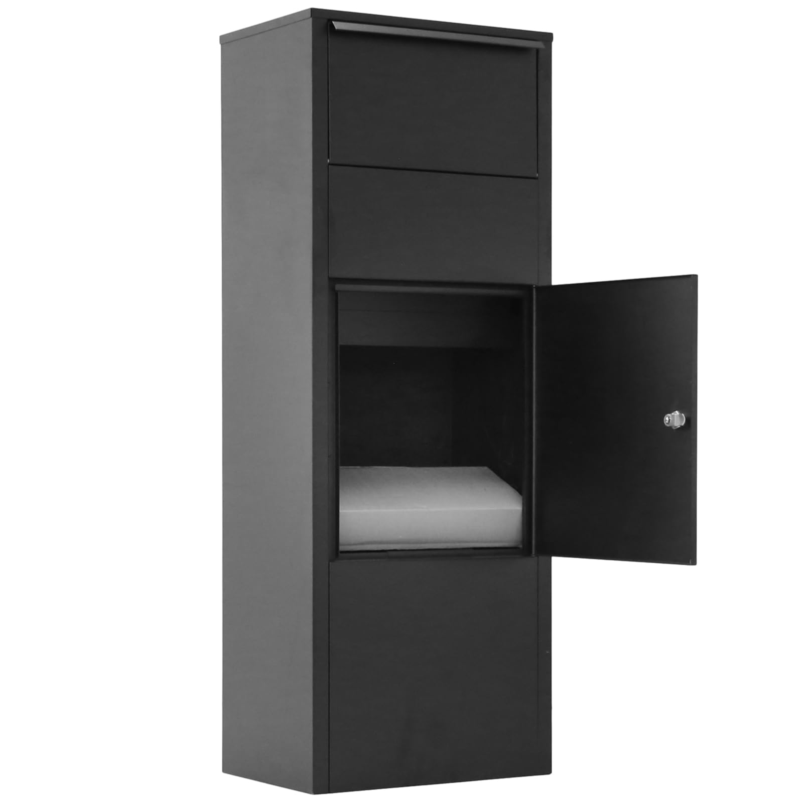 Heavy Duty Galvanized Steel Parcel Drop Box with Lockable Anti-Theft Storage - Large Outdoor Package Delivery Mailbox for Home & Business Use - Secure Express Mail & Package Receiving Solution for Porch, Front Door & Backyard (Black)