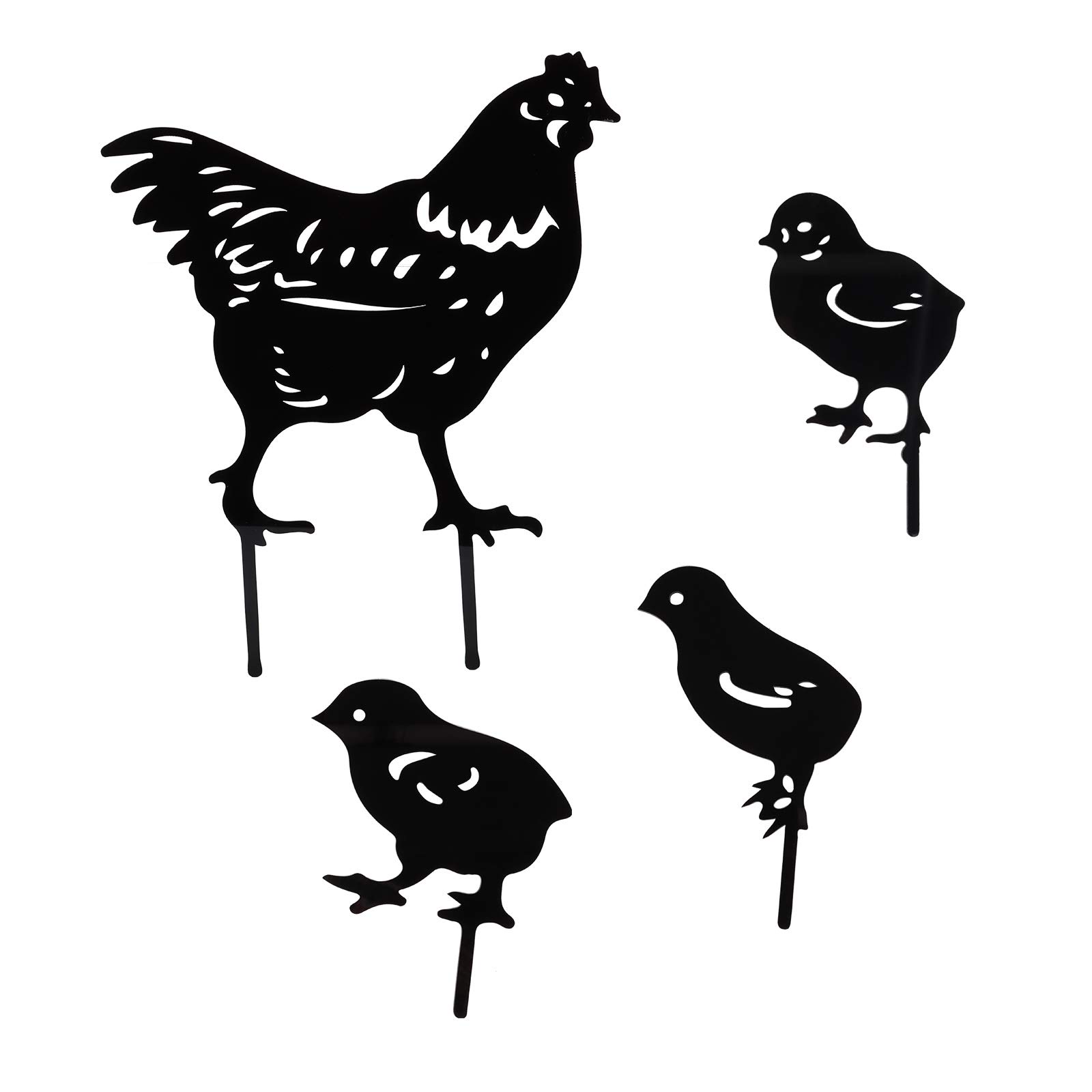 Set of 4 CAMPSLE Chicken Family Silhouette Garden Stakes - Outdoor Animal Yard Decor for Lawn, Patio & Backyard - Rustic Farmhouse Metal Chicken Decorations for Garden, Flower Beds & Landscape Design
