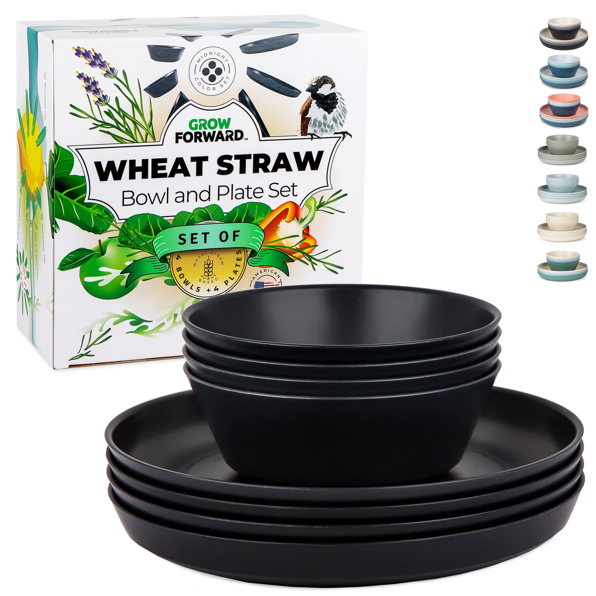 Premium Wheat Straw Plates & Bowls Set - 8pc Unbreakable Microwave Safe Dishes for Camping & RV