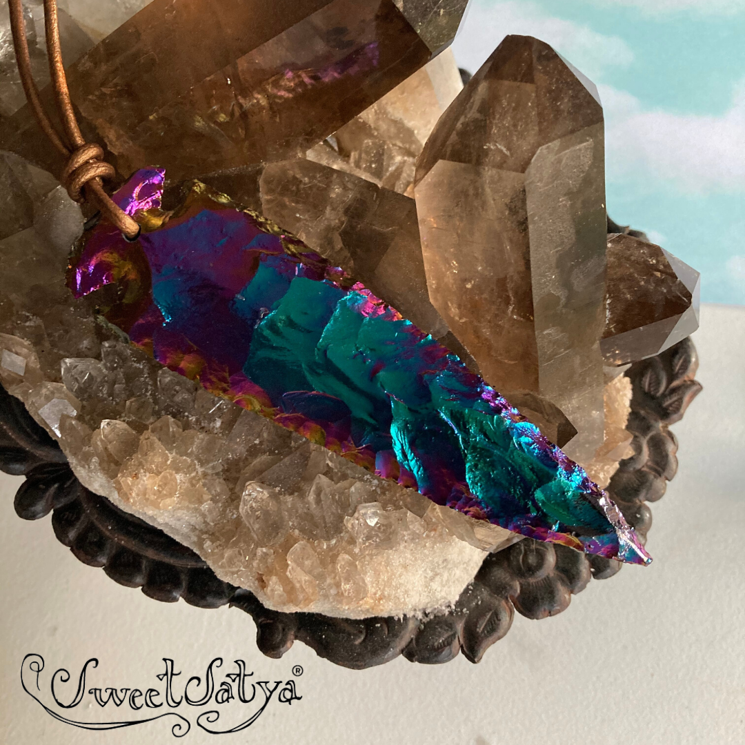 Rainbow Titanium Arrowhead Necklace for Women - Handmade Boho Jewelry for Outdoor Adventures & Festival Fashion
