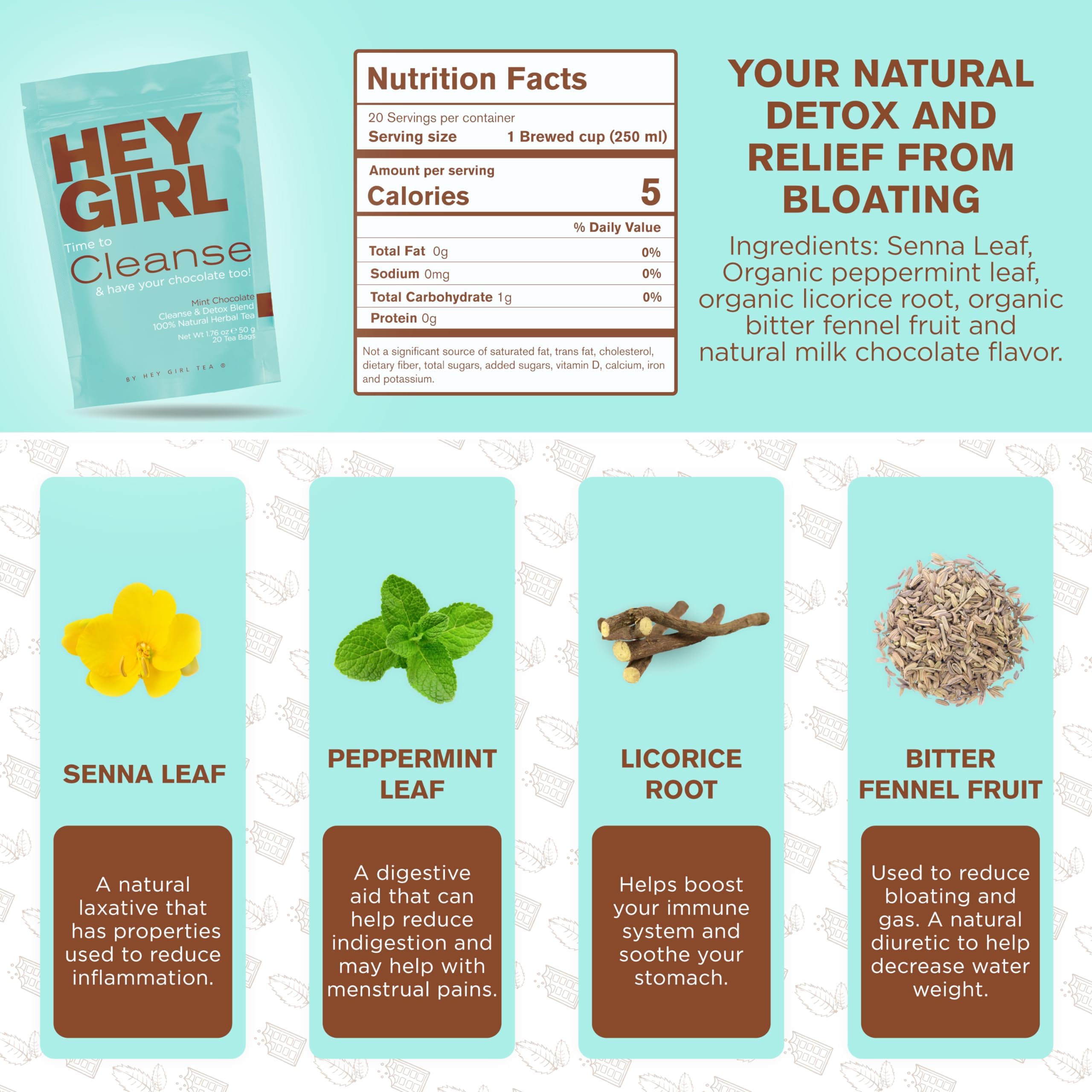 Hey Girl Tea Bundle - Herbal Sleep Tea with Chamomile, Valerian Root & Lemon Balm in Tea Bags + Mint Chocolate Cleanse Tea for Women - Reduces Bloating & Promotes Relaxation | Perfect for Nighttime Routine, Stress Relief & Digestive Wellness
