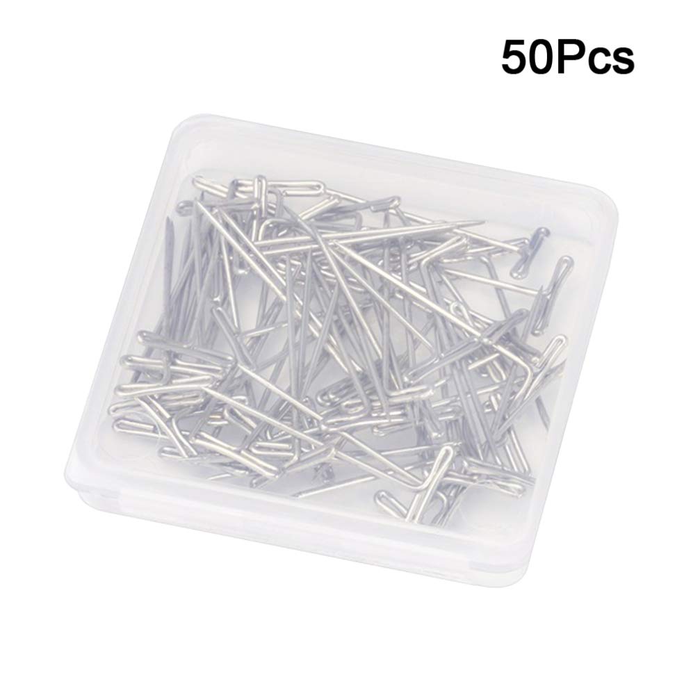 Exceart 50Pcs Wig T Pins with Plastic Transparent Storage Box - Secure Hold for Wigs & Hair Extensions - Perfect for Styling, Cosplay & Salon Use