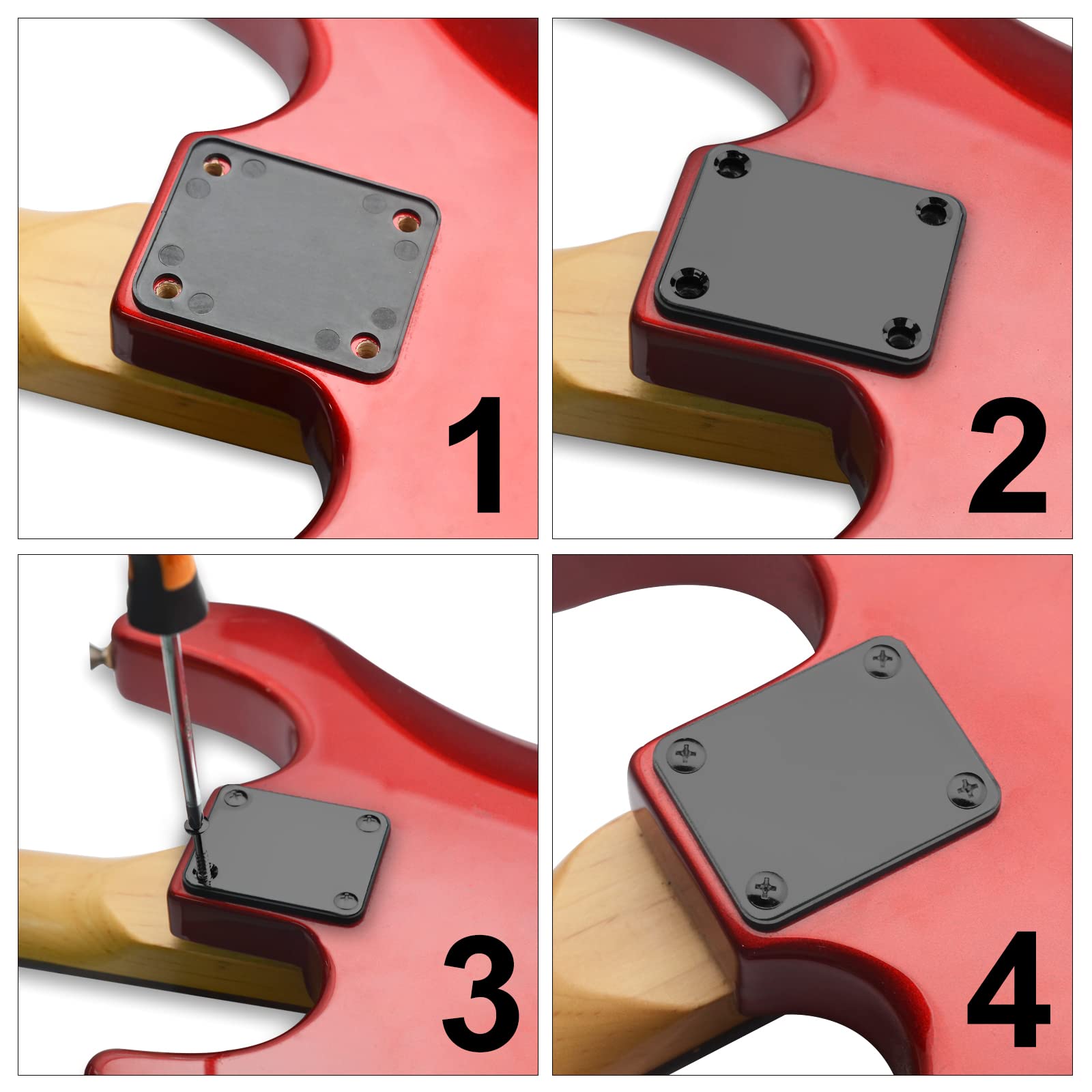 MAXCHEER Electric Bass Guitar Neck Plate - Heavy Duty Black Neck Joint Connecting Strengthen Plate for Fender Style Bass Guitars | Perfect for Guitar Repair, Upgrades & DIY Projects