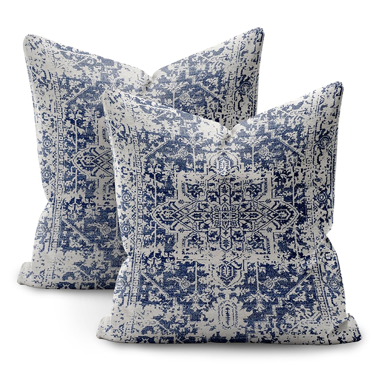 Boho Pillow Covers 20x20 Set of 2 - Blue Decorative Linen Cushion Covers for Couch, Bed, Sofa - Bohemian Style Home Decor - Perfect for Living Room, Bedroom & Outdoor Use