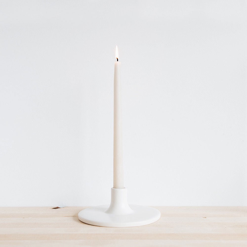 White Ceramic Taper Candlestick Holder - Wide Base for Stability - Perfect for Dining Table Centerpieces, Wedding Decor & Romantic Ambiance