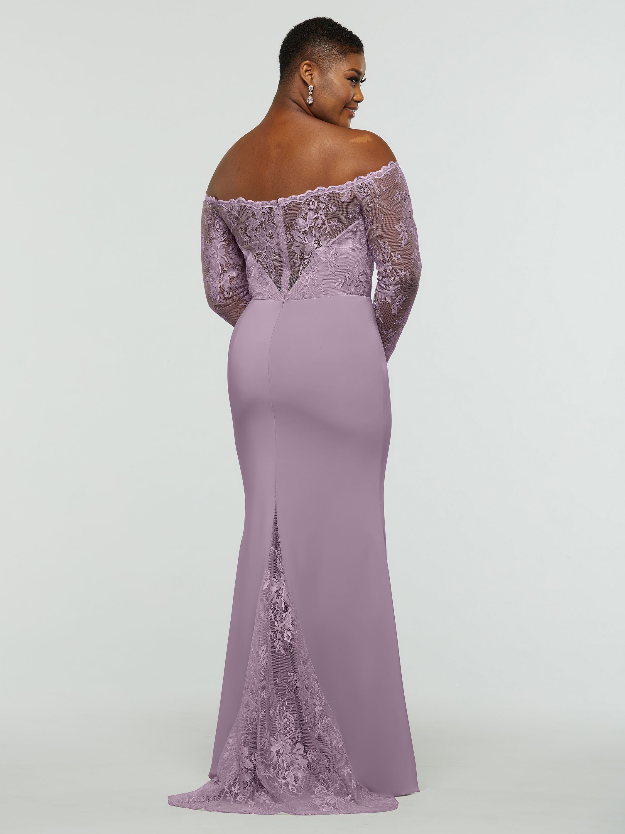 Elegant 80191 Chiffon & Lace Mermaid Bridesmaid Dress with Off-the-Shoulder Long Sleeves - Perfect for Weddings, Formal Events & Evening Parties
