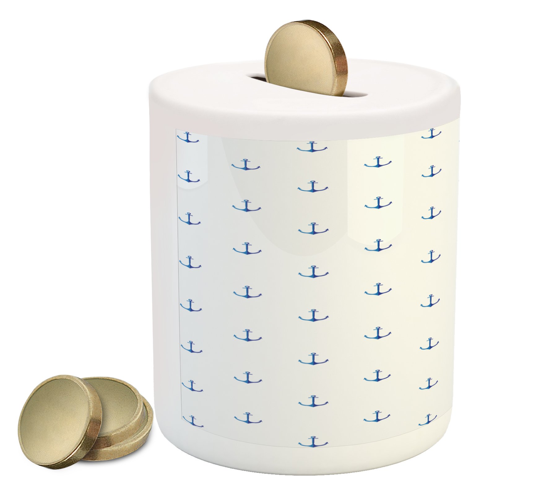 Ambesonne Anchor Ceramic Piggy Bank - Classic Blue & White Nautical Design Coin Bank for Saving Money | Perfect for Kids, Teens & Marine-Themed Home Decor