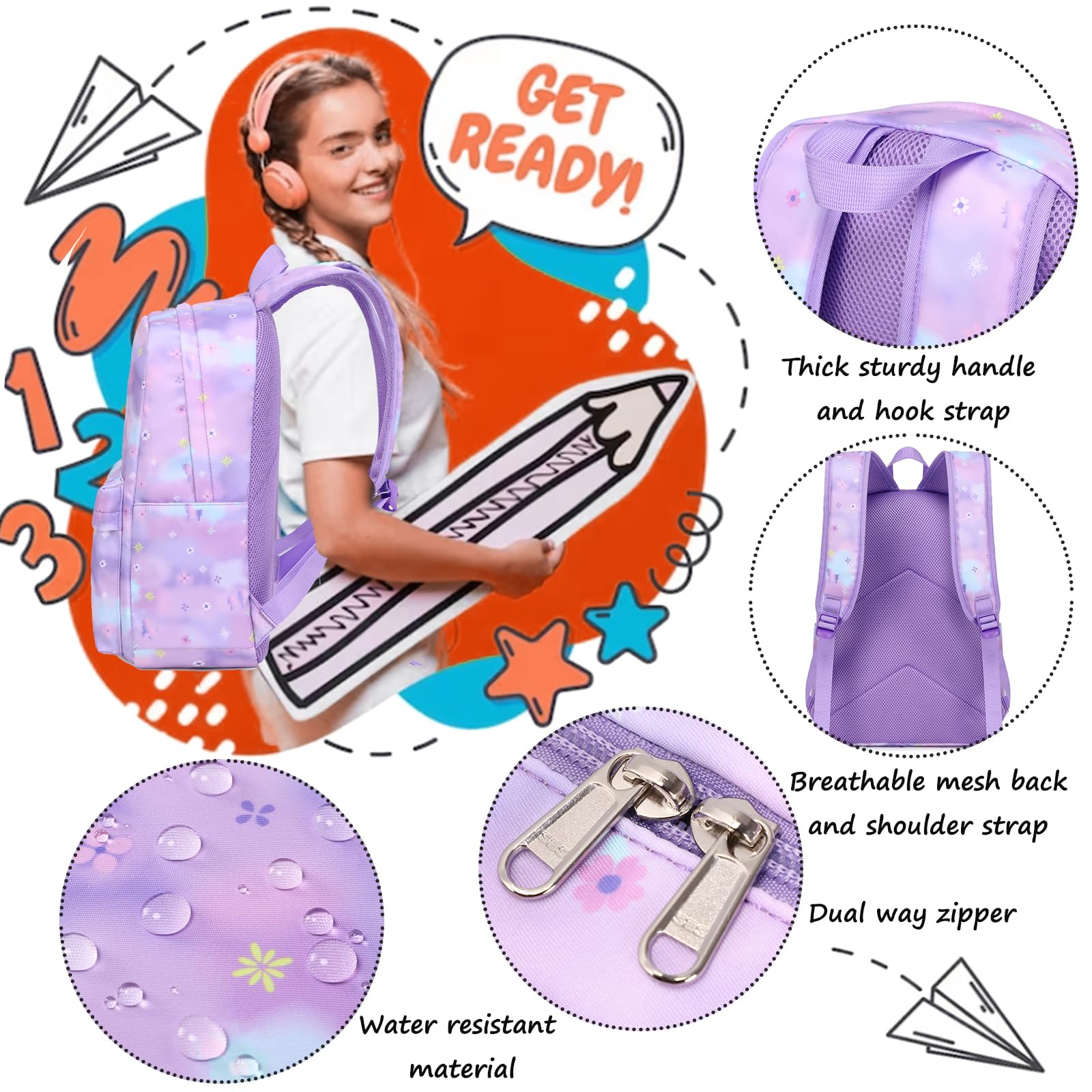 Girls Backpack with Lunch Box - School Bookbag for Teens, Perfect for School & Travel