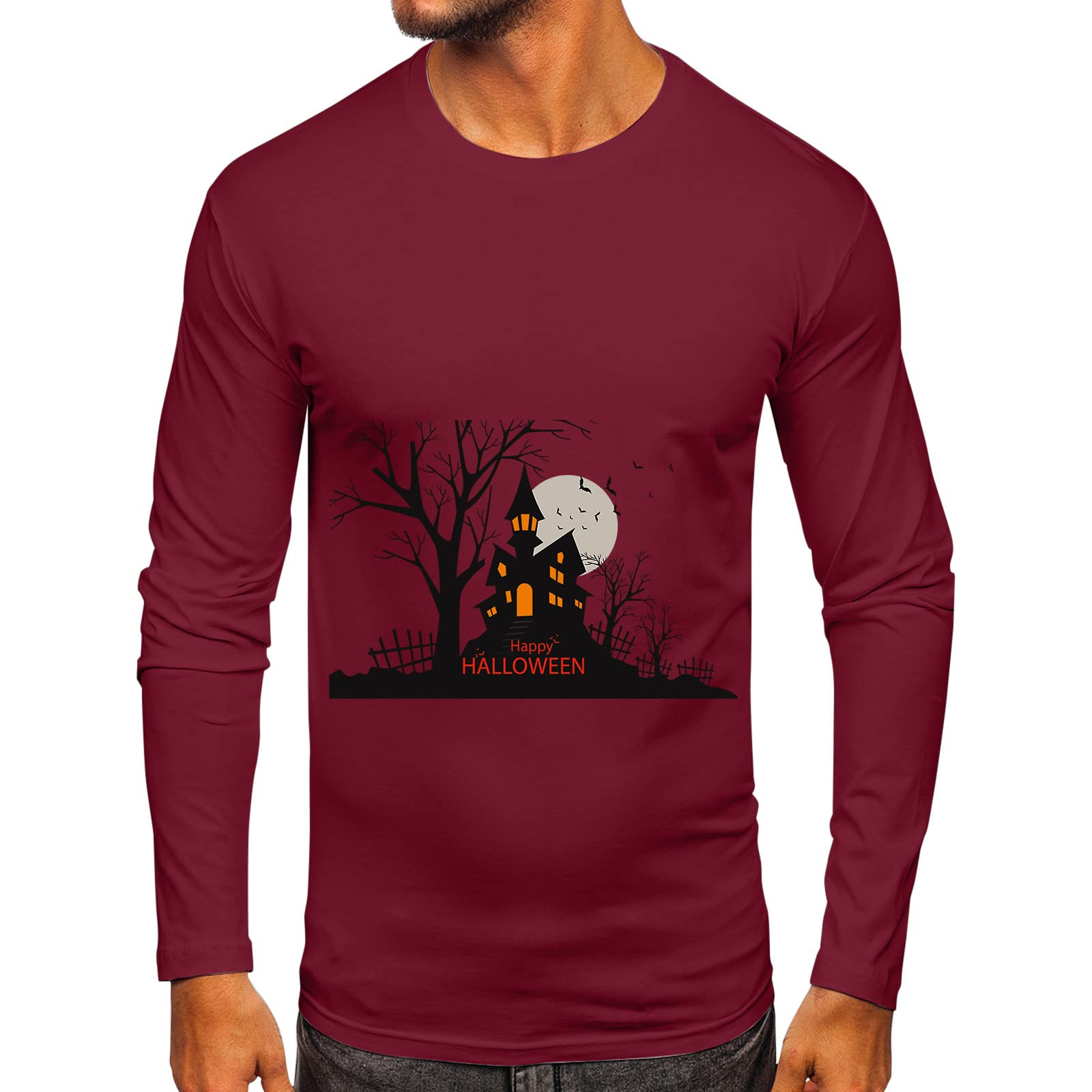 Men's Long Sleeve Graphic T-Shirts - Halloween & Street Style Casual Cotton Tops for Everyday Wear | Perfect for Parties, Outings & Seasonal Fashion