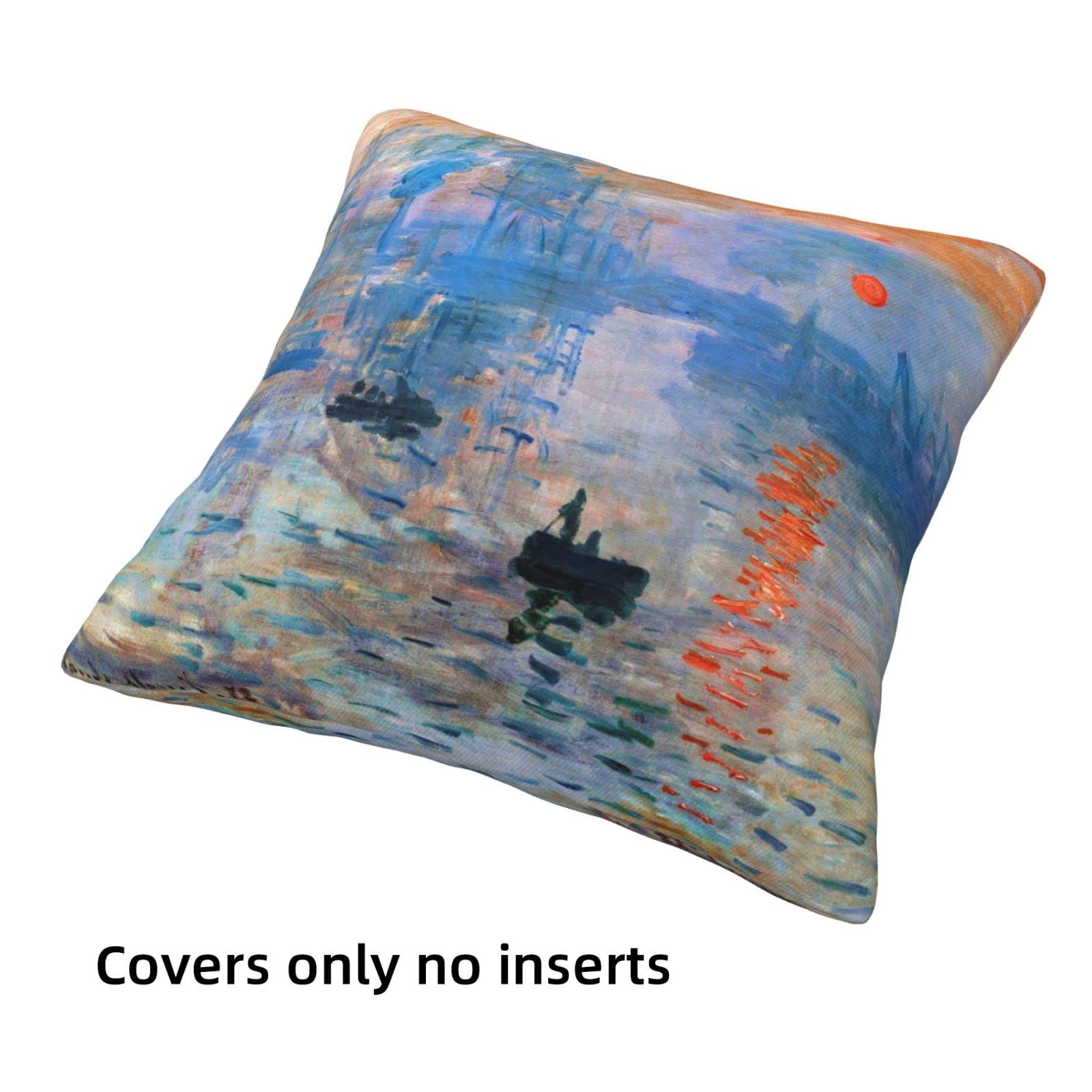 Claude Monet Impressionist Pillow Covers Set of 4 - 18x18 Inch Water Lilies & Sunrise Painting Cushion Cases for Living Room, Bedroom Decor