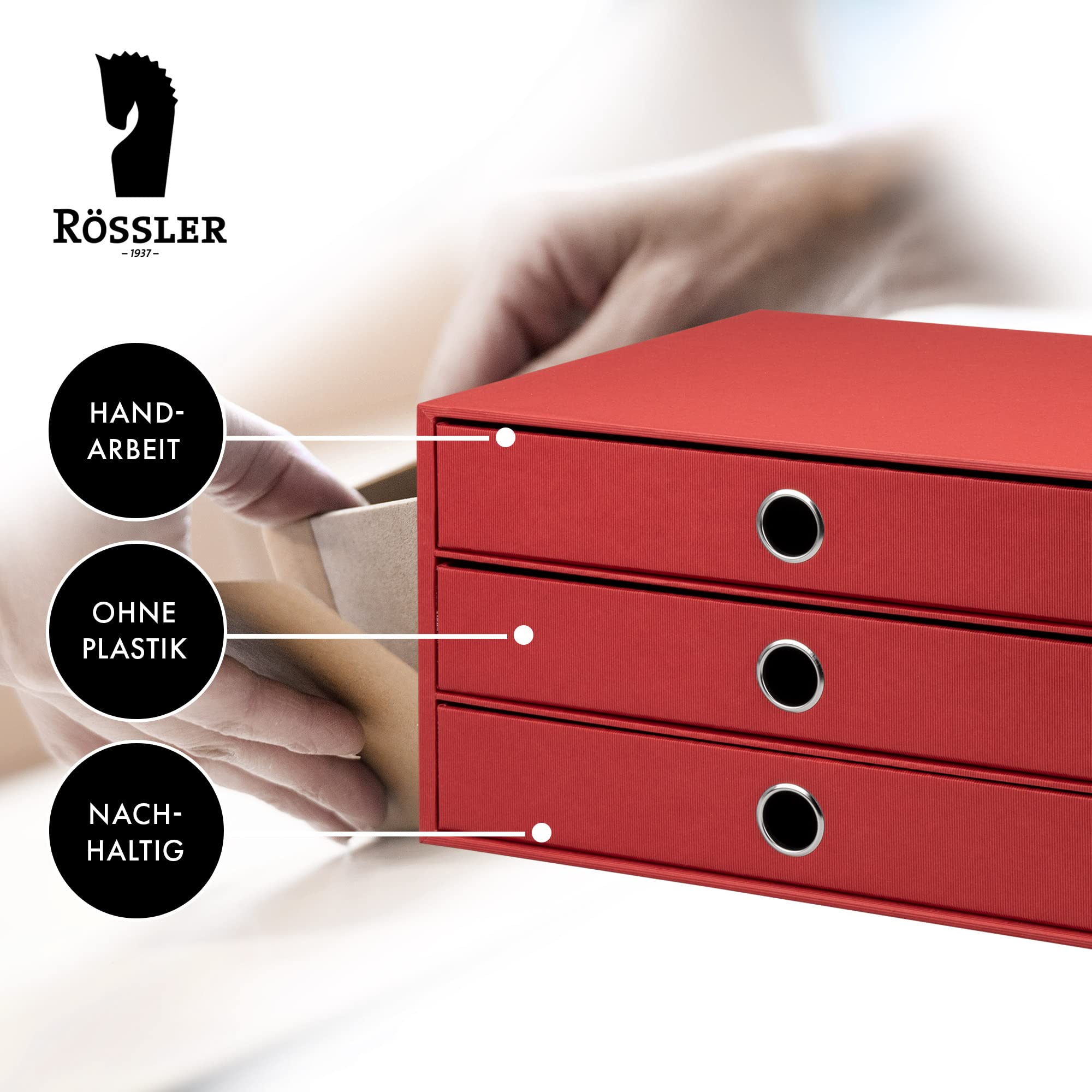 Rössler SOHO 3-Drawer A4 File Storage Box - Red | Office Organization & Document Filing Solution for Home or Business