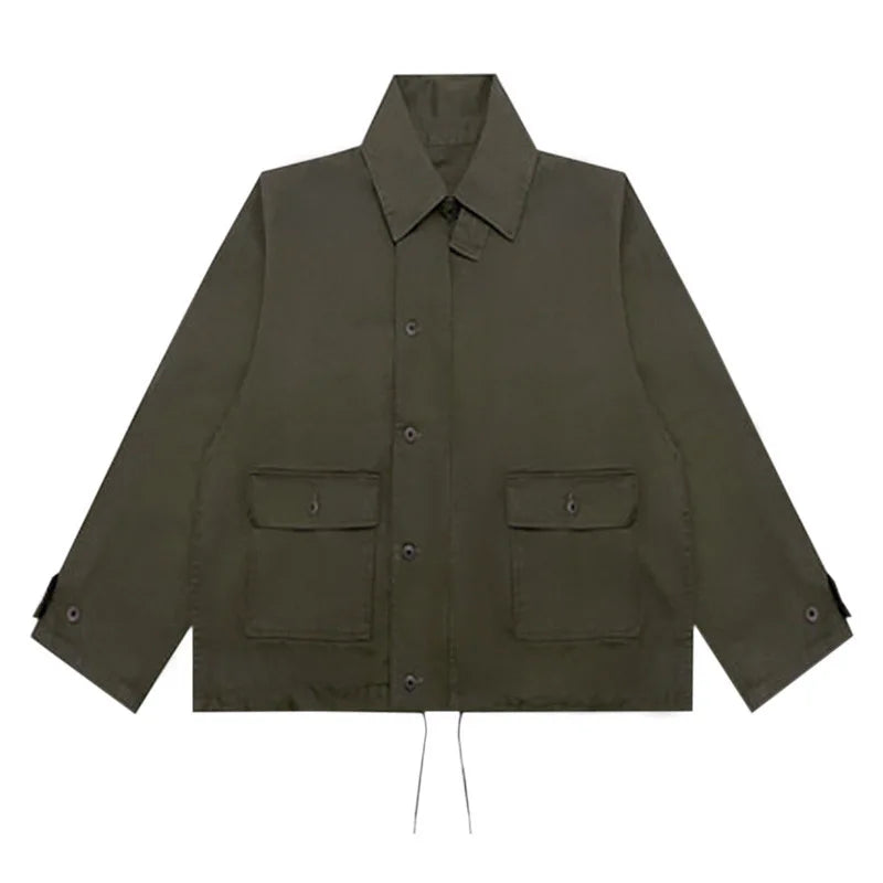 2024 Winter Men's Solid Color Lapel Jacket - Single Breasted Drawstring Coat with Pockets | American Style Versatile Outerwear for Business Casual & Outdoor Activities | Model 9C8782