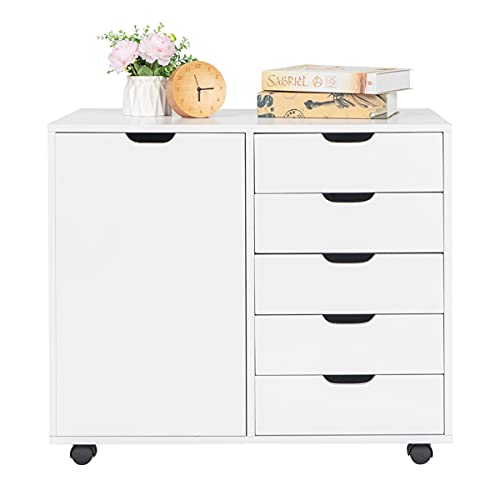 5-Drawer MDF & PVC Wooden Filing Cabinet - Single Door, White - Perfect for Home Office & Document Storage