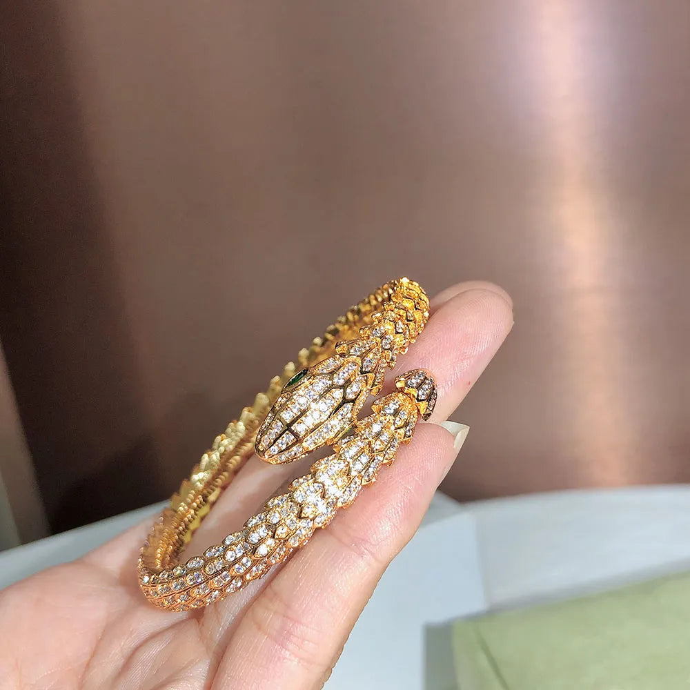 Golden Full Drill Snake Bracelet for Women - Elegant Rhinestone Jewelry for Parties, Weddings & Special Occasions