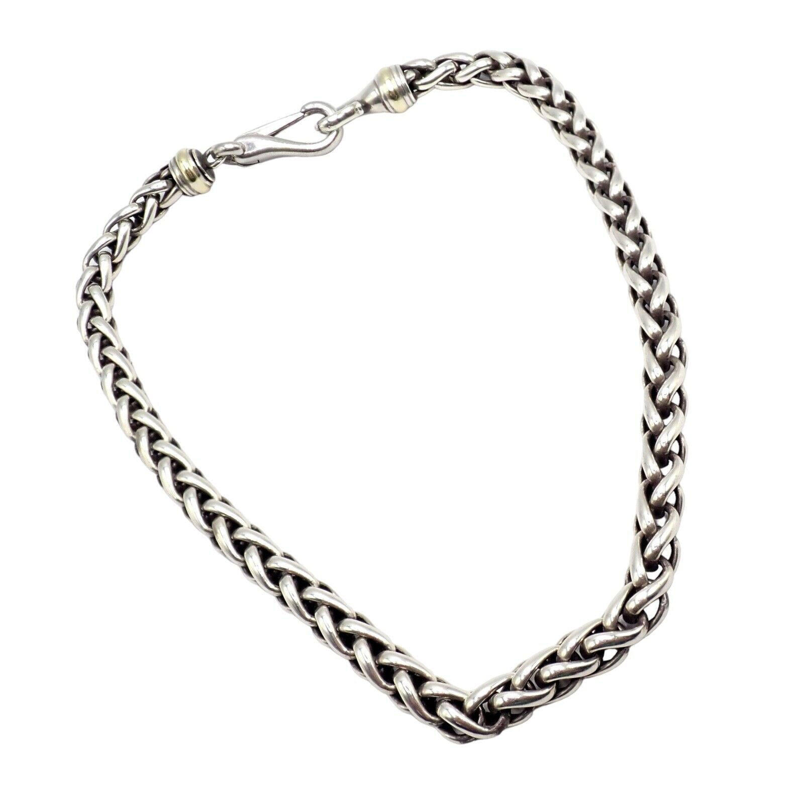 David Yurman DY Sterling Silver & 14k Yellow Gold Wheat Chain Necklace 8.5mm 16