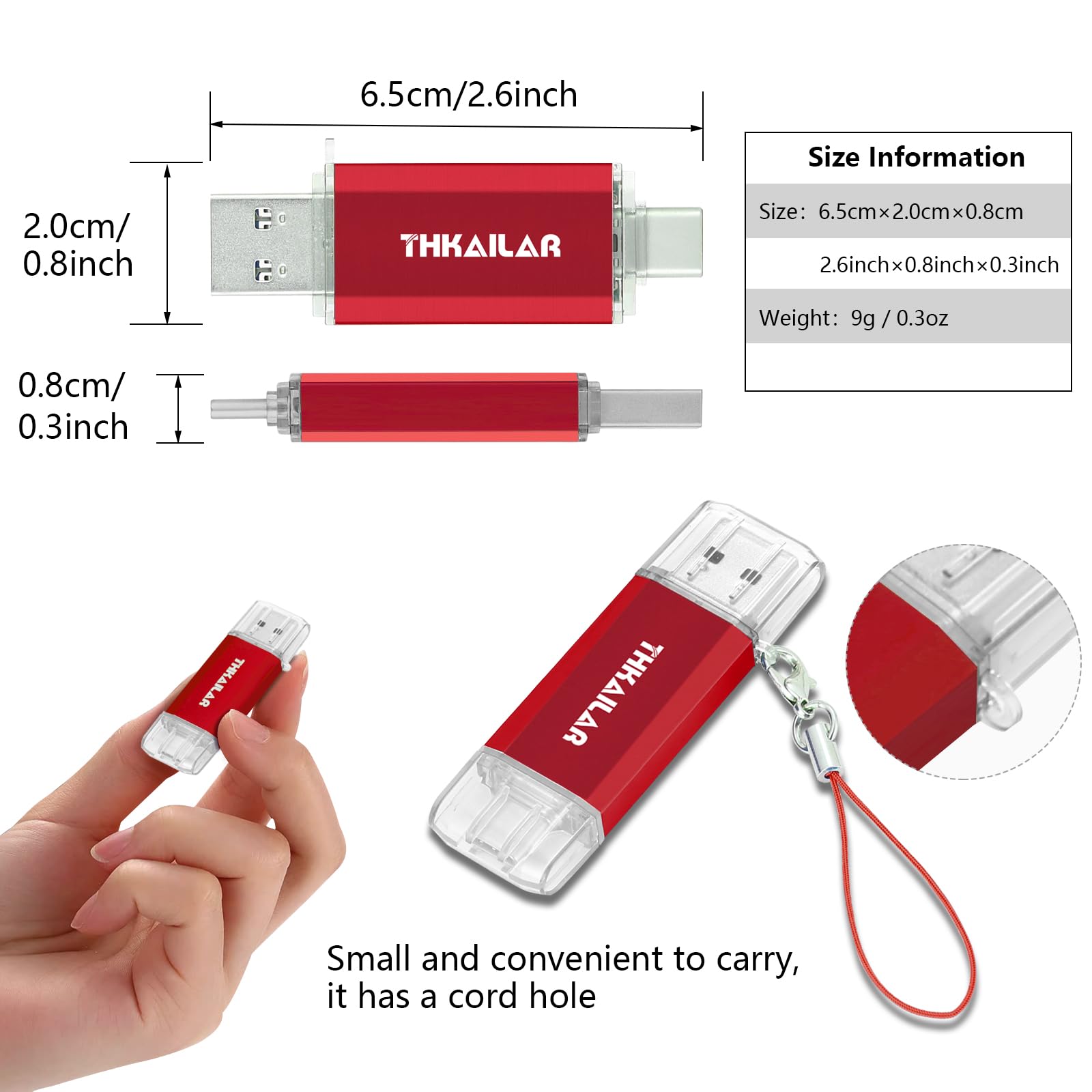 128GB USB C Flash Drive 3.1 Gen 1 - Dual USB A & C OTG Thumb Drive - High Speed External Memory Stick for PC, Android, Laptop, Tablet - Perfect for Work, School & Travel Data Storage (Red)