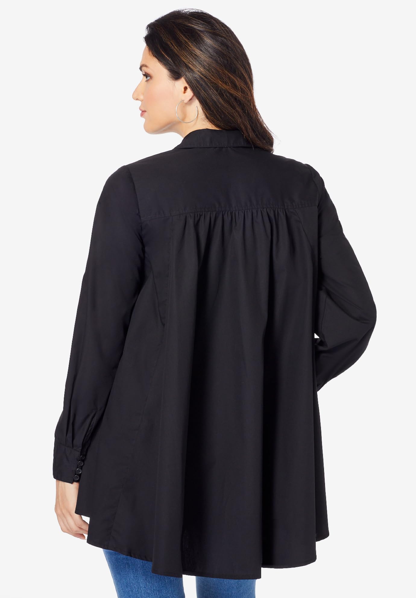 Roaman's Women's Plus Size Poplin Swing Tunic Top - Flowy Casual Blouse for Work, Date Night & Summer Outfits