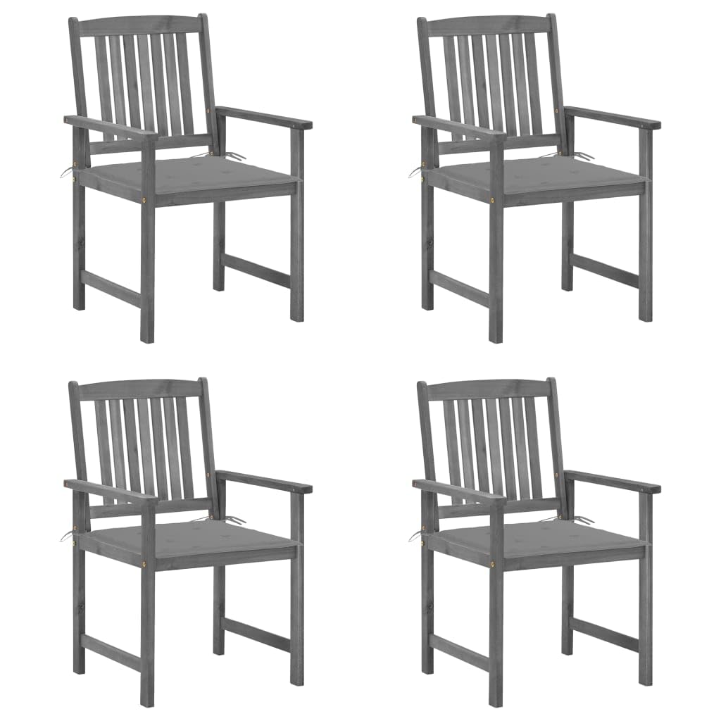 vidaXL 4-Piece Patio Chairs Set with Cushions - Gray Acacia Wood Outdoor Dining Chairs for Garden, Deck, Poolside & Backyard Relaxation