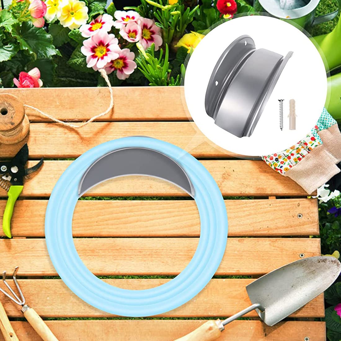 Heavy Duty Steel Wall Mount Garden Hose Holder - Sturdy Outdoor Water Hose Bracket & Storage Hanger for Up to 100ft Hose - Perfect for Yard, Lawn, Garage Organization (Silver)