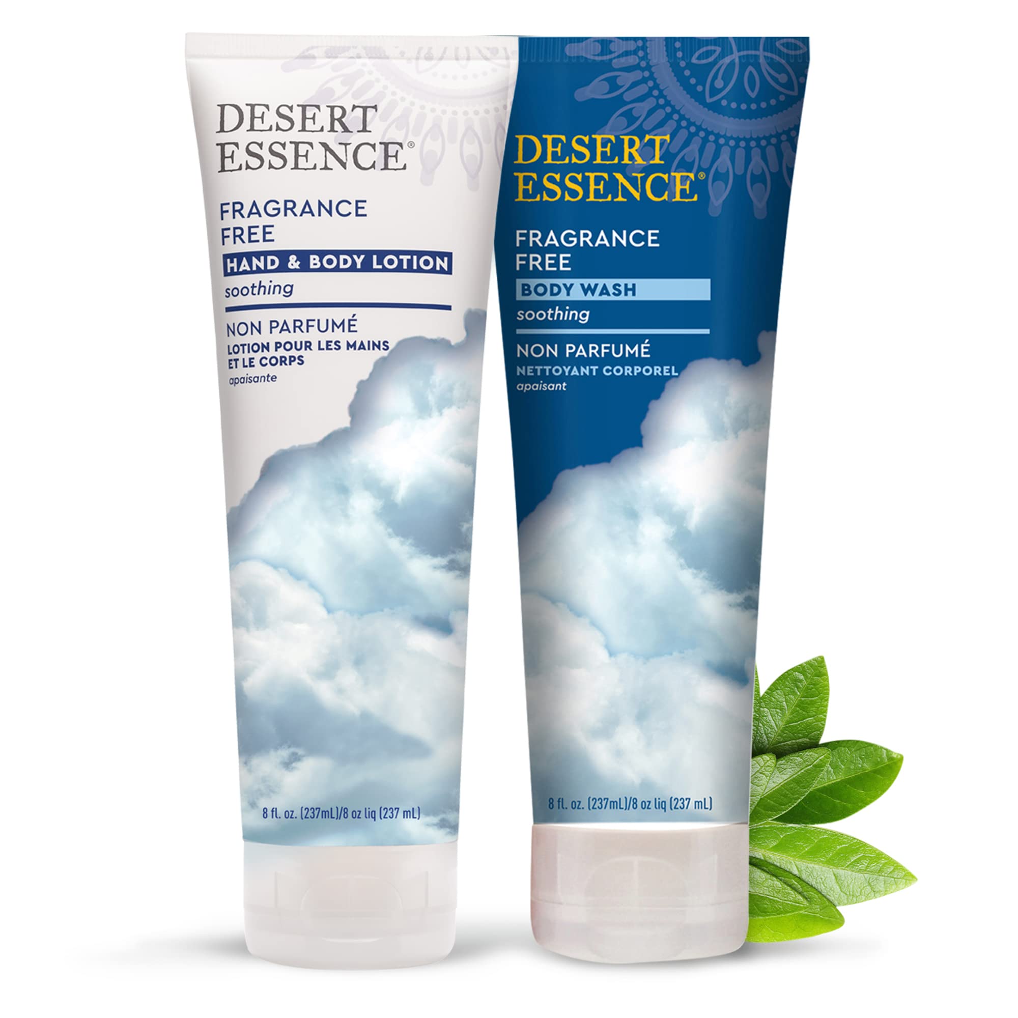 Desert Essence Fragrance Free Body Wash for Sensitive Skin - Organic Aloe, Green Tea & Jojoba Oil - Vegan, Gluten-Free, Cruelty-Free Plant-Based Cleanser with Antioxidants - 8oz - Perfect for Dry, Irritated Skin & Daily Gentle Cleansing