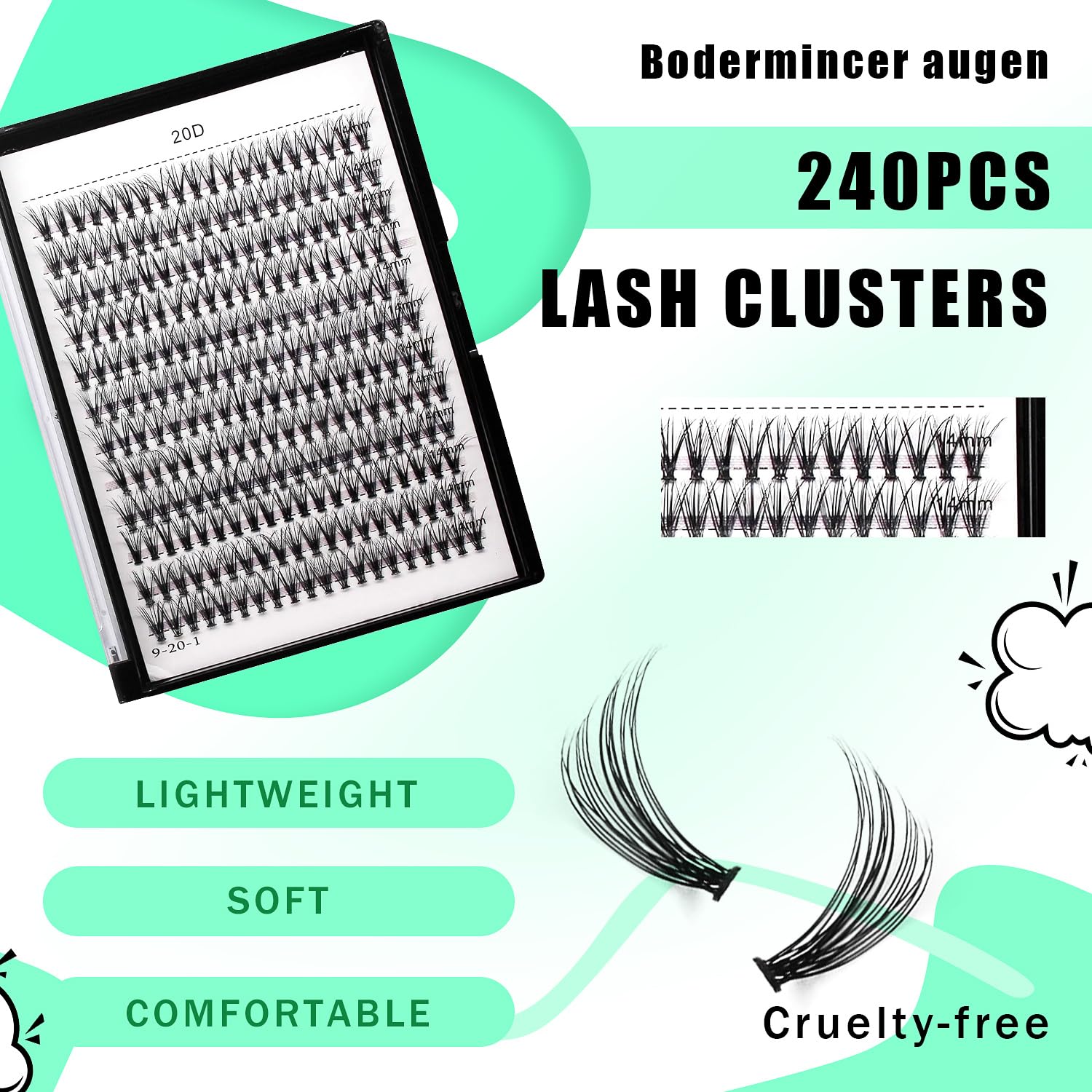 Premium 240pcs Black Cluster Lashes - 20D/40D Mixed Tray for DIY Eyelash Extensions | D Curl Long Individual Faux Mink Lashes (8-22mm) | Perfect for Professional Salon Use, Bridal Makeup & Special Occasions